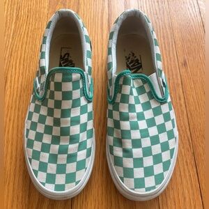 Vans Adult Unisex Checkered Slip-On Shoes - Green and White